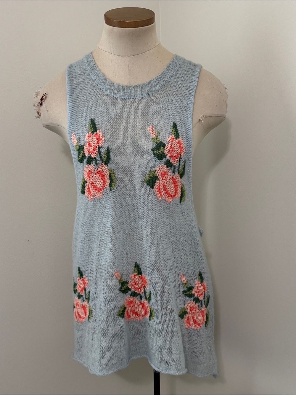 Wildfox White Label Small Blue Floral Sleeveless Sweater Tank Top